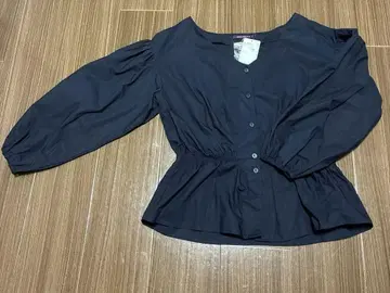 다크 블루 긴팔 블라우스 허리밴딩