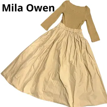 새상품급 Mila Owen 옷감 볼륨 스커트 도킹 리브 니트 원피스