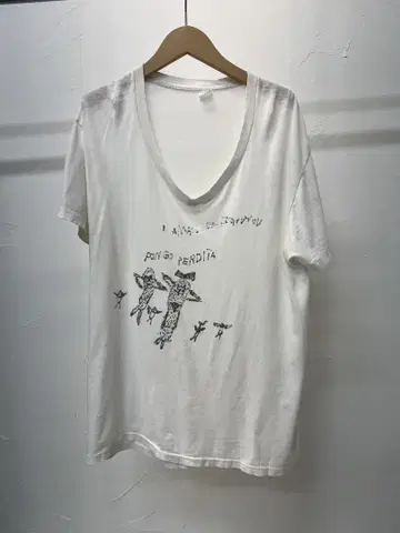 화이트 낙서 T셔츠 101마리 강아지 70s
