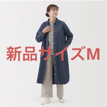 무인양품 워싱 데님 긴팔 셔츠 원피스 M