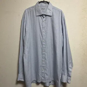 Charvet 스카이블루 체크 무늬 긴팔 셔츠 16 1/2