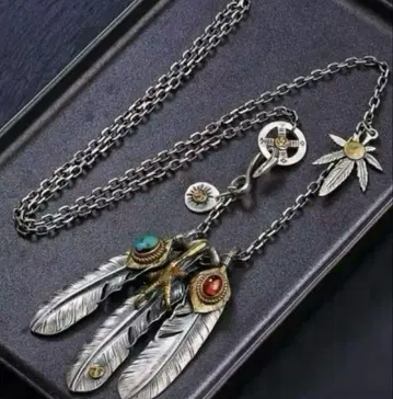 미사용 새상품 페더 목걸이 보헤미안 깃털 모티브 목걸이
