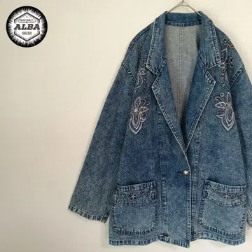 [ 새상품급 ] 데님 자켓 꽃무늬 보태니컬 무늬 자수 빈티지 오버 사이즈