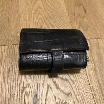 [ 가격 인하 ] 페리지 블랙 가죽 접이식 지갑 크로커다일풍