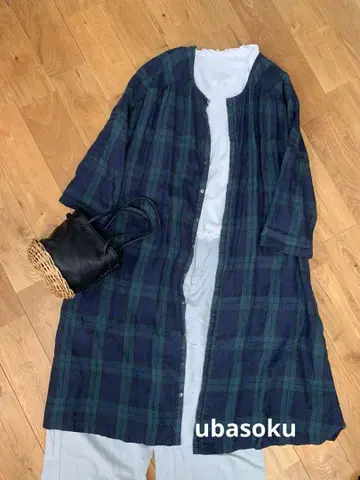ubasoku 우바소크 체크 린넨 원피스 가운 내추럴
