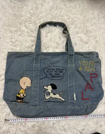 PEANUTS 스누피 데님 토트백 빈티지 구제 의류 자수