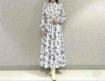 swingle 오리지널 자카드풍 플라워 프린트 원피스 블루 롱