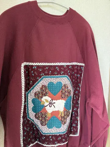 버건디 패치워크 맨투맨 레트로 vintage