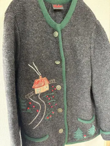 자수 그레이 긴팔 가디건 레트로 vintage