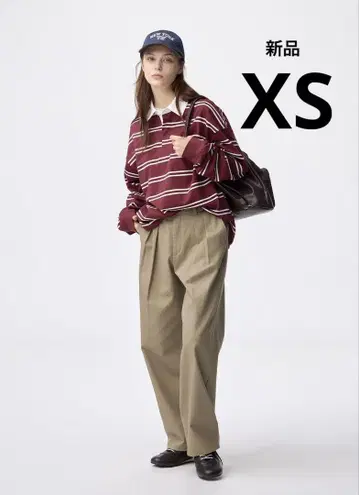 택 포함 새상품 GU 치노 배럴 레그 턱 팬츠 베이지 XS