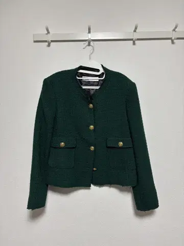 ZARA 다크 그린 노카라 트위드 자켓 & 스커트 셋업