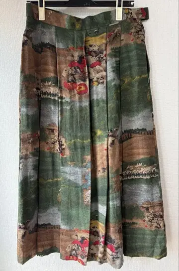 플레어 스커트 그린 계열 브라운 계열 양 레트로 vintage