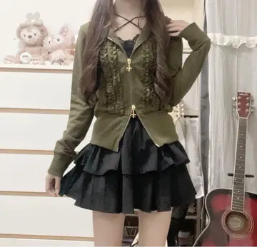 다크 코켓 그런지 y2k 더블 지퍼 프릴 후드티