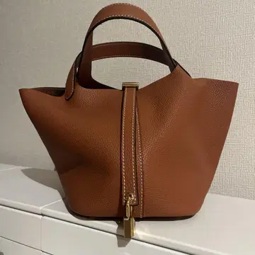 피코탄 락 스타일 천연 가죽 핸드백 카멜