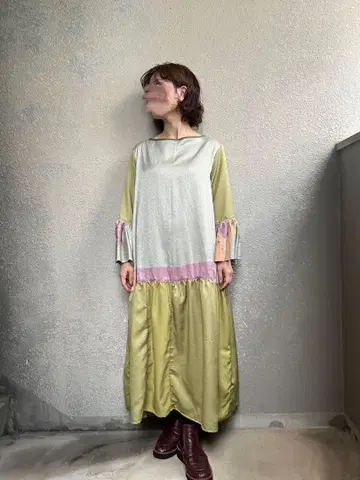 기모노 리메이크/순수 실크/원피스/긴팔 플레어 슬리브/스톨 포함