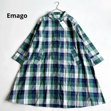 새상품 Emago 이마고 텐트 라인 원피스 자수 체크 그린