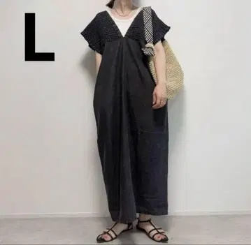 시마무라 add COLOR 데님 셔링 원피스 중 블랙 L