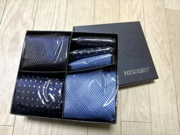 넥타이 세트 3개입 치프 3장 박스형 파랑 네이비 블루 네이비