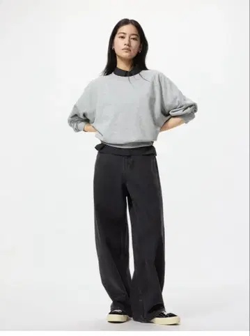 배기 커브 청바지 기장 짧음 다크 그레이 사이즈 30 유니클로