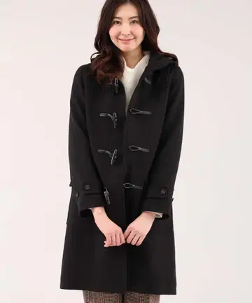 INED의 후드 부착 블랙 더플 코트 (사이즈 9호)