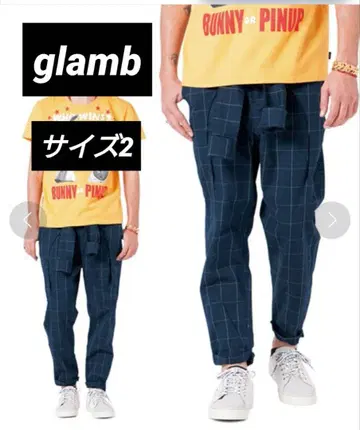 glamb 베젤 팬츠 네이비 체크 사이즈 2