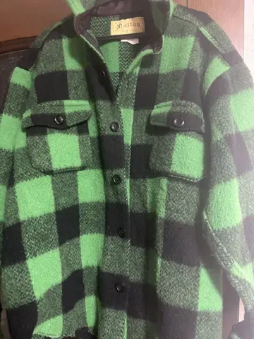 Melton 울 셔츠 자켓 그린 블랙 체크 빈티지