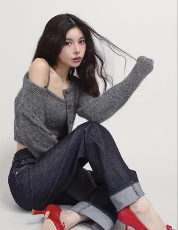미사용 새상품 Darich 다리치 샤기 니트 앙상블 그레이