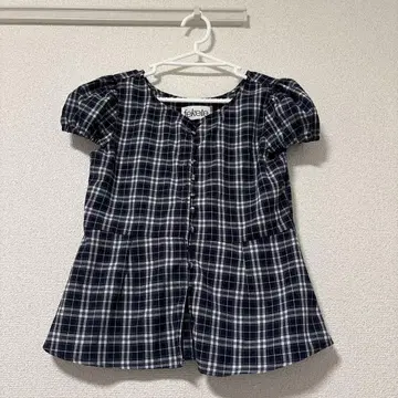 fekete 네이비 계열 체크 반팔 블라우스 M 사이즈
