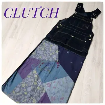 초레어 당시물 CLUTCH 데님 패치워크 오버롤 롱 스커트