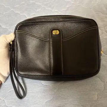 Dunhill 골드 금장 장식 가죽 클러치백 블랙