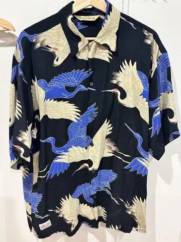 Schott Bros 학 프린트 알로하 셔츠 XL