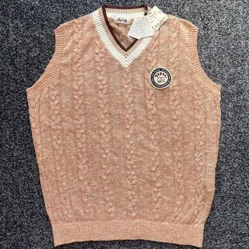 미사용 택 포함 파파스 플러스 린넨 100% 니트 베스트 핑크 계열 L