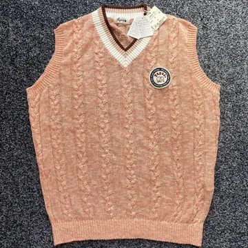 미사용 택 포함 파파스 플러스 린넨 100% 니트 베스트 핑크 계열 L