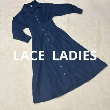 LACE LADIES 네이비 긴팔 셔츠 원피스