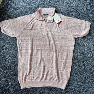 [미사용 택 포함] 파파스 플러스 린넨 100% 니트 피케 셔츠 핑크 L