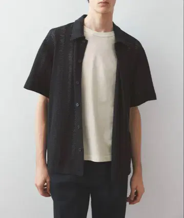 블랙 메쉬 반팔 셔츠