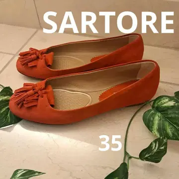 SARTORE 사토레 스웨이드 플랫슈즈 펌프스 오렌지 35
