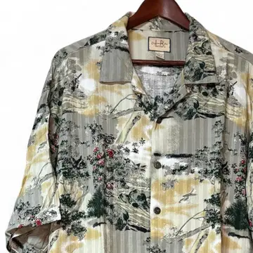 90s L.B. 일본풍 패턴 하와이안 셔츠 XL 레이온 올 패턴 개성적인
