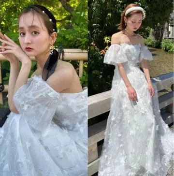 드레스 프로덕션 플라워 레이스 퍼프 슬리브 드레스 w272