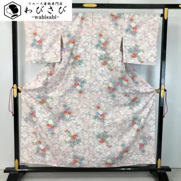 단의 코몬 화려한 꽃 무늬 아케보노색 크레이프 원단 K-5254