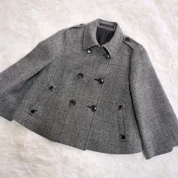 [ 컨디션 최상 ] 유나이티드 애로우즈 숏코트 글렌체크 케이프풍 블랙 S