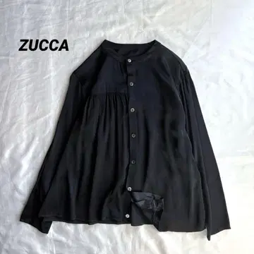 ZUCCA 레이온 100% 드레이프감 개더 블라우스 모드 스타일 비대칭