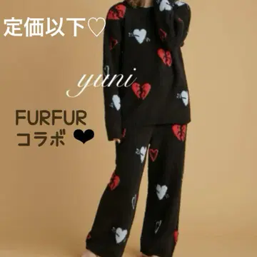 정품 FURFUR 베비모코 하트 무늬 상하의 세트 블랙