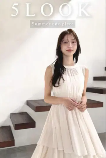 lanune 라류운 슬리브리스 쉬폰 개더 원피스