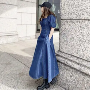 ZARA 데님 퍼프 슬리브 맥시 원피스 XS