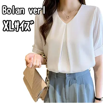 [Bolan Verl] 블라우스 반팔 오피스 화이트 XL V넥