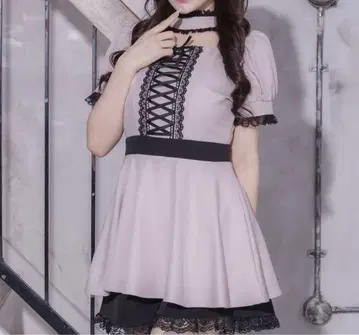 pium 레이스업 초커 셋업 핑크