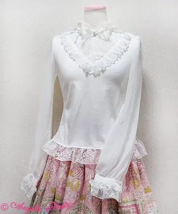 Victorian 레이스 옷깃 티셔츠 (시로) AngelicPretty