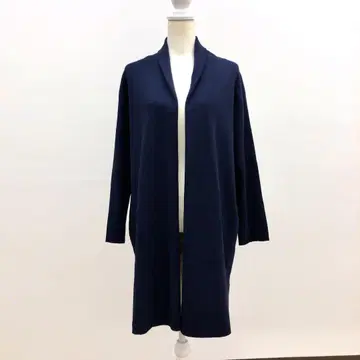 모가 슬릿 오픈 프론트 롱 자켓 네이비