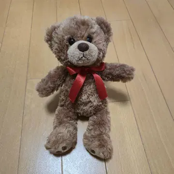 브라운 봉제 인형 빨간색 리본 포함 신장 약 25cm